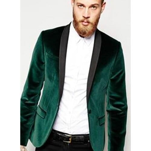 Green Velvet Business Party Men Suits Groom Wear 2018 Black Shawl Lapel Blazer Two Piece Wedding Tuxedos (Jacket + Pants)