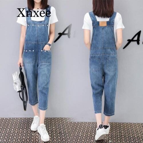 Women Denim Jumpsuit Playsuit Straps Washed Blue Overalls Rompers Women Playsuits Loose Jeans Jumpsuits Salopette Femme En Jean
