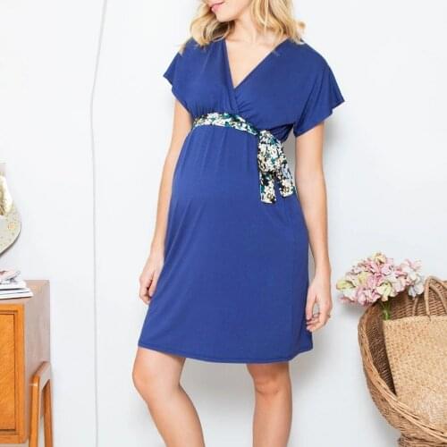 TELOTUNY Womens Maternity Dress Women Pregnant Nusring Maternity Short Sleeve Solid Color Irregularity Dress Evening dress 2020