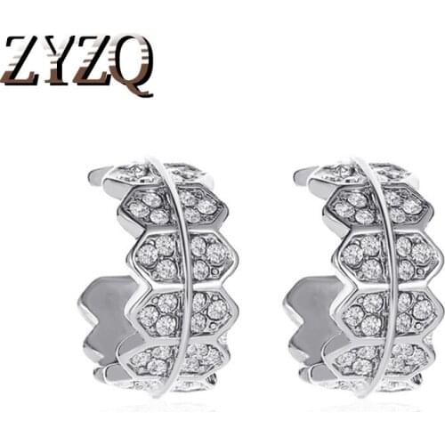 ZYZQ Wedding Jewerly Fashion Gold Color Simple C-shape Crystal Stud Earrings For Women Bridal Engagement Earrings Female Gifts