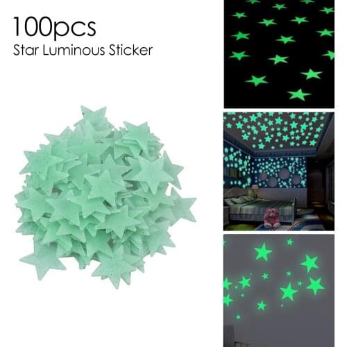 100pcs Night Light 3D 3.8cm Stars Moon Luminous Plastic Wall Stickers for Living Home Kids Room Bedroom Decor