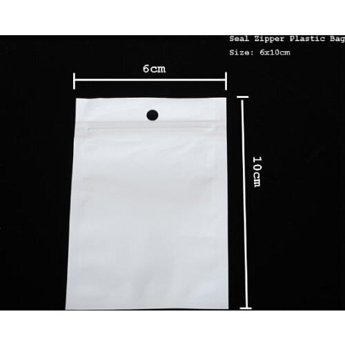 200pcs/lot Size 6x10CM White Transparent Self Seal Zipper Plastic Retail Packaging Bag Ziplock Zip Lock Package Bag W/ Hang Hole