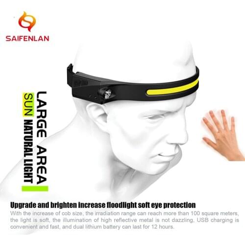 2021 New Style COB Induction Headlamp Silicone COB LED Headlight Built-in Battery Riding Flashlight USB Rechargeable Head Lamp