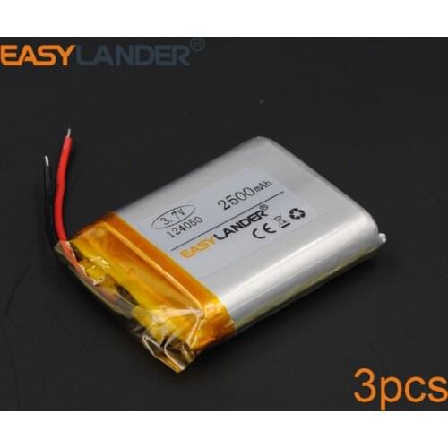 3pcs/Lot 3.7V 2500mAh Rechargeable Li-Polymer Li-ion Battery For bluetooth MP3 MP4 MP5 GPS PSP DVR Lampe speaker toys 124050