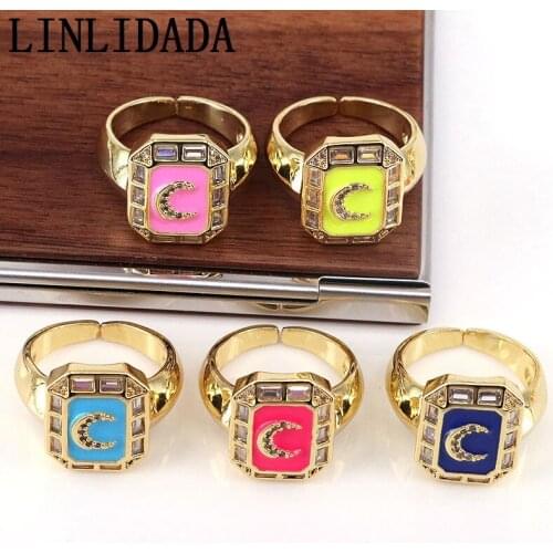 8Pcs New Design Multicolor Enamel Moon Crystal Zircon Geometric Rings for Women Girl Party Jewelry Gift
