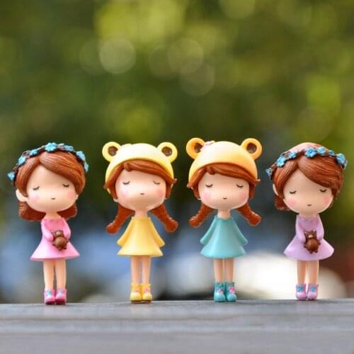 BAIUFOR 4pcs Lovely Wreath Girl Cute Cartoon Dolls Figurines & Miniatures Fairy Garden Figures DIY Micro Landscape Decor