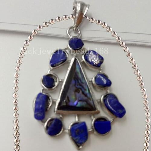 Free Shipping Women Beatiful New Zealand Ablone Shell Lapis Lazuli Round Women Men Art Necklace With Chain 1pcs C4686n