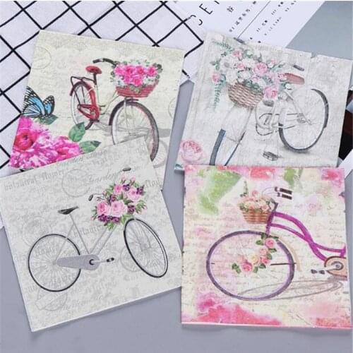20Pcs New Printed Bicycle Paper Towels Wedding Decoupage Paper Napkins For Baby Shower Birthday Decoration Kids Party Supplies
