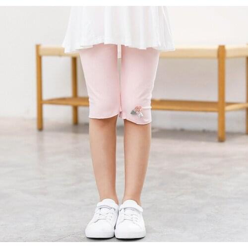 Girls Knee Length Kid Five Pants Solid Color Children Cropped Pants Spring-Summer All-games Bottoms Leggings Floral Sweet