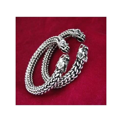 Ethnic wind Miao silver handmade Miao silver bracelet men and women twisted wire head bracelet