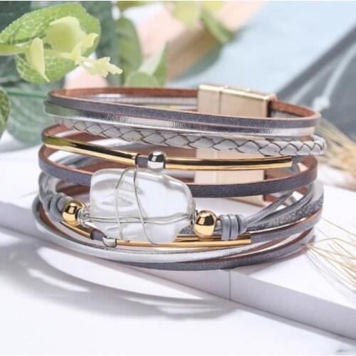 European and American Fashion Beaded Pu Leather Bracelet Hand-Woven Jewelry Pendant Pearl Bracelet