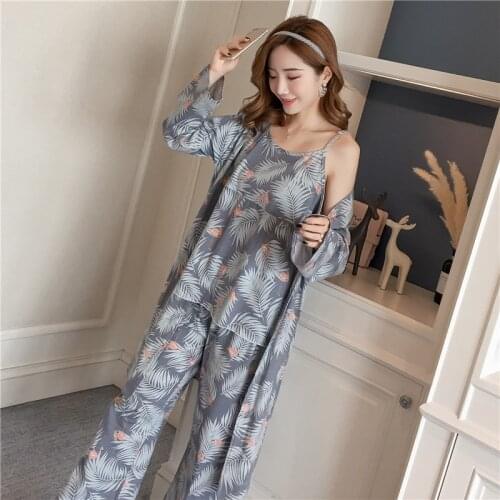 Cotton Robes Sets for Women 2018 New Autumn Winter Fashion Long Sleeve Pajama Femme Flower Print Bathrobe Homewear Home Clothing