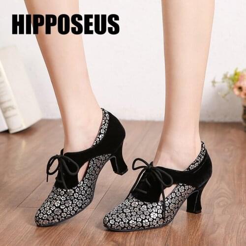 Hipposeus Dance-Shoes Women Girls Latin Ladies Modern Ballroom Dance Shoes Tango High Quality Suede Dancing Shoes Professional