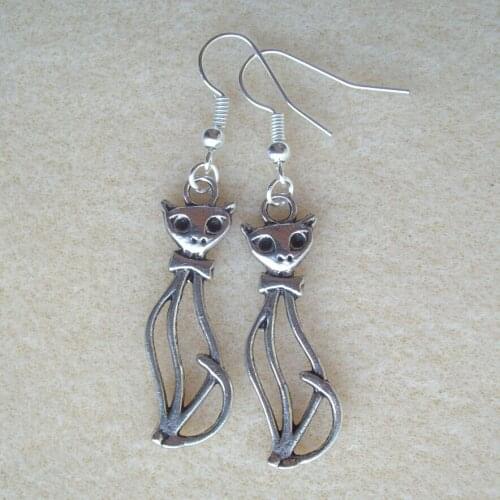 HOT !Fashion Jewelry Earrings Siamese Cat Charm Drop Earrings Pendant Tibetan silver for woman gift -105