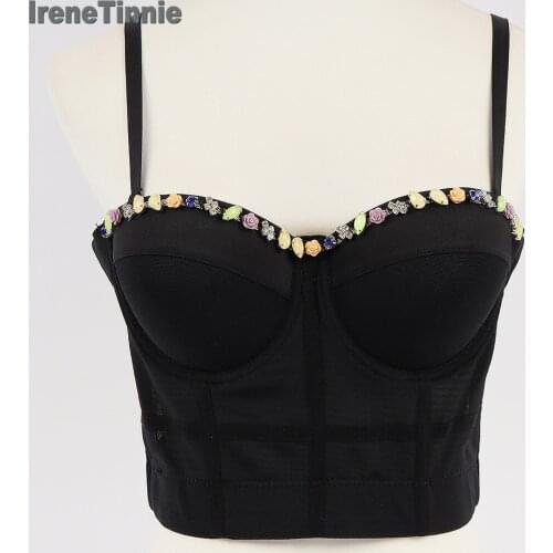 Irene Tinnie New Bead Sexy Crop Tops Women Cami Summer Blusas Woman Mesh Bustier Top Cropped Woman Clothes Backless Vintage Tank