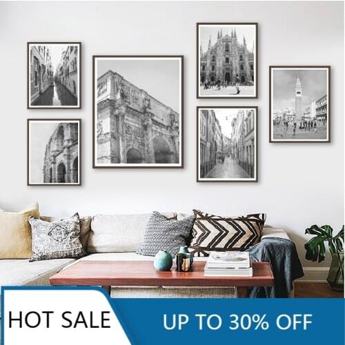 Italy Art Milan Venice Rome Italy Photography Large Wall Art Canvas Painting Poster Print Black White Wall Decor Home Decoration