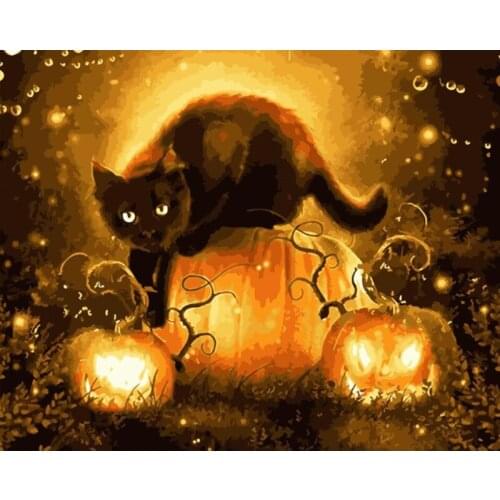Painting By Numbers DIY Dropshipping 40x50 50x65cm Halloween Black Cat Animal Handmade Gift For Adult Unique Gift Home Decor