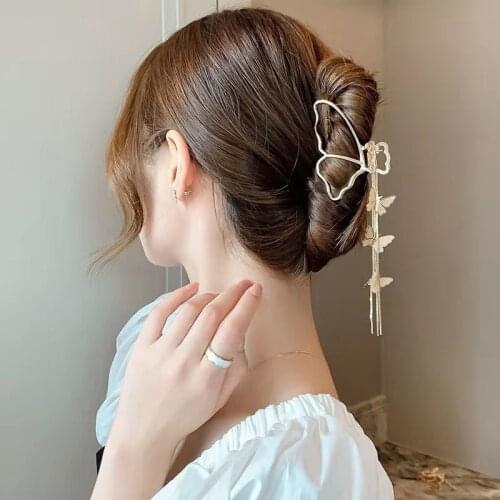 Korean Butterfly Tassel Pendant Hair Claws For Women Elegant Hollow Gold Color Hair Clips Girls Hair Accessories Fashion Jewelry