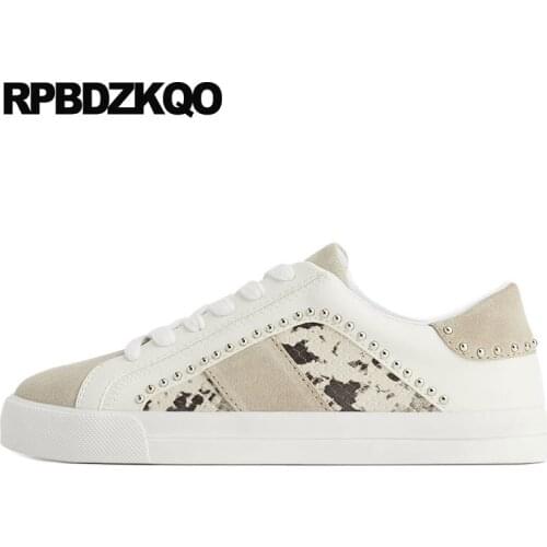 Sneakers round toe spring autumn trainers lace up snake suede flats stud large size designer shoes china women casual plus rivet