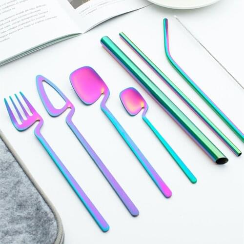 9Pcs/Set Cutlery Straw Set Stainless Steel Dinnerware Knife Fork Spoon Tableware Reusable Eco-Friendly Straws Set Bar Accessory