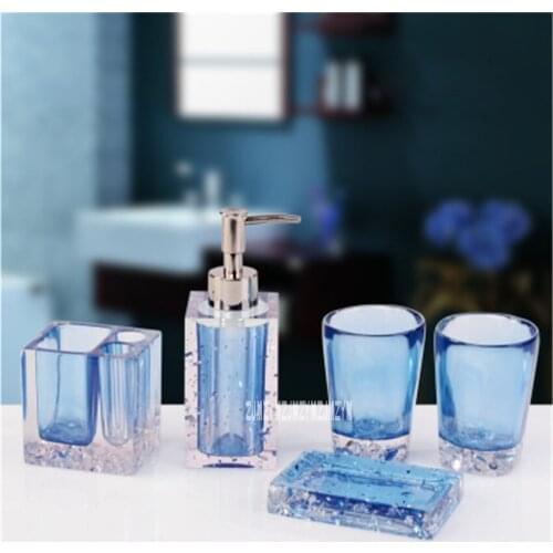 New Hot 5pcs Bath Set Resin Bathroom Accessories Set Soap Dish Toothbrush Holder Lotion Dispenser Tumbler Bathroom Supplies Set