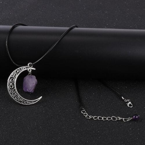 Natural Stone Pendant Necklace Top Grade Asymmetry Purple Crystal Vintage Galaxy Moon Statement Pendants Fashion Women Jewelry