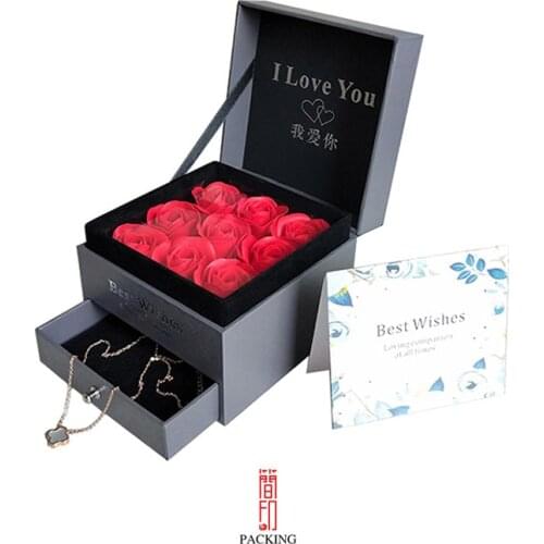 Necklaces Gift Box Double Layer Rose Flowers Box for Love Wedding Engagement Valentines Day Gift Jewelry Display