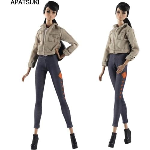 1set Khaki Coat & Trousers Pants For Barbie Doll Clothes Fashion Outfits Clothes For Barbie Dollhouse 1/6 Doll Accessories