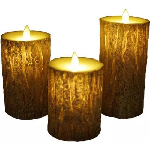 Moving Dancing Swinging wick LED Pine Bark tree Candle Paraffin Wax Wedding Bar Home Party Lighting Decor Dia.7.5cm-Amber