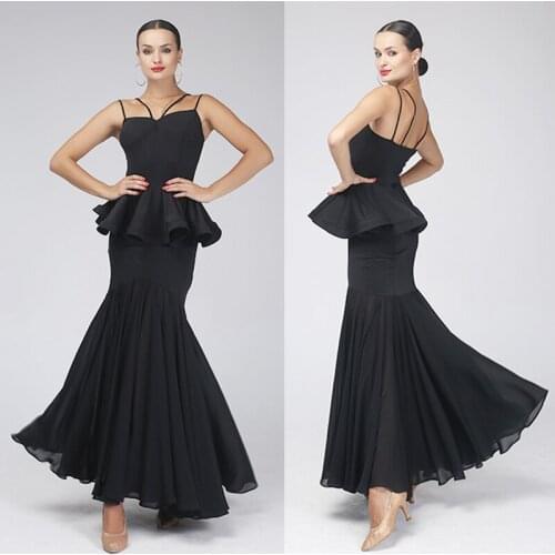 Ballroom Dance Costume Long Dress Women Suspender Ruffled Modern Ballroom Practice Wear Competition Dress Prom Clothing VDB3257