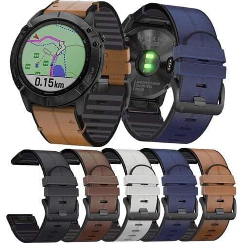 22mm 26mm Straps Compatible with Garmin Fenix 6/Fenix 6X, Quick Fit Genuine Leather Silicone Bands for Fenix 3 5 5X 935 945 S62