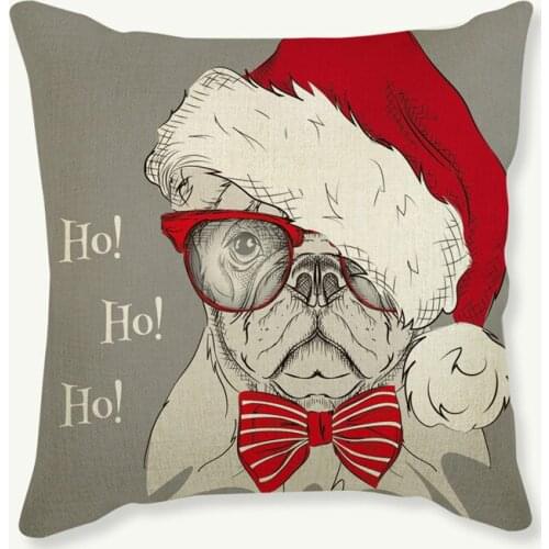 Christmas Animal Dog Print Cotton Linen Cushion Cute Christmas Decoration Pillowcase Home Decor Car Sofa Chair Throw Pillows