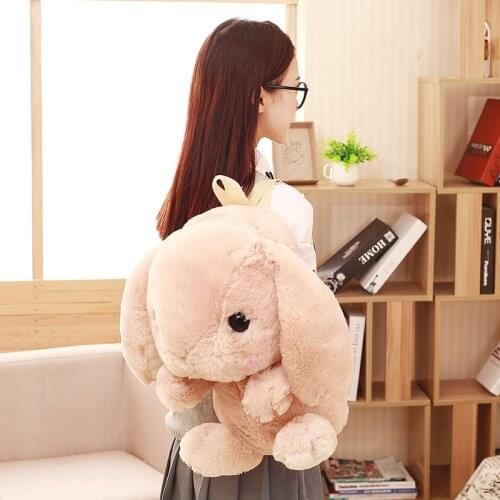 10" Cartoon Plush Rabbit Backpack 55cm Kawaii Bunny Knapsack Shoulder Bag Student Lovely Soft Girl Toy Bag For Schoolgirl