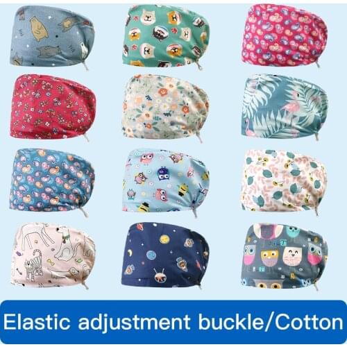 Cartoon Floral animal printing scrubs hat Dust-proof Cap Pet Shop Scrubs Women Caps Adjustable Buckle Cotton Pet shop scrub Hats