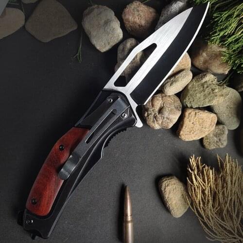 High-Quality Steel-Wood Handle Folding Knife,Outdoor Portable Self-Defense Quick Knife,Collectible Defense Tool EDC Pocket Knife