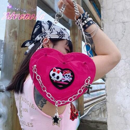 Harajuku Skull Cross Star Punk Bag Y2K Hot Girls Rock Streetwear PU Leather Rivet Bags AFC1291