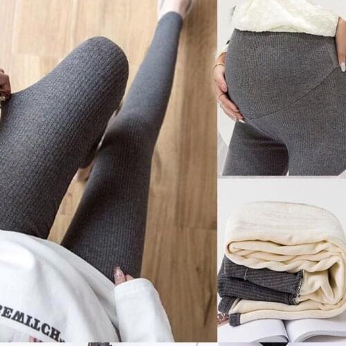Thread Pregnant Women Leggings Winter Plus Velvet Pants Spring Autumn Maternity Trousers For Pregnancy Clothing Solid Color