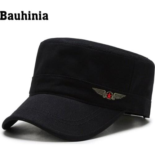 Bauhinia Outdoor breathable military hats Classic Vintage Flat Top Cotton Denim Hat Military Hat For Men