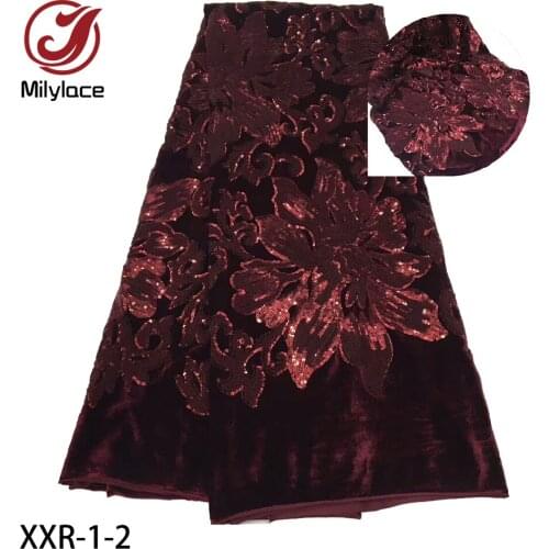 Embroidered African Velvet Lace Fabric with Sequins Nigerian Lace Fabric 2020 High Quality Lace 5yards Per Lot XXR-1