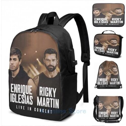 Funny Graphic print Enrique ricky American tour 2020 USB Charge Backpack men School bags Women bag Travel laptop bag