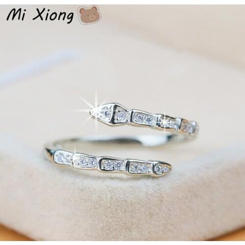 Mi Xiong 925 Sterling Silver Womens Rings Unique Design Wrapped with Diamond Snake-shaped Luxury Charm Anniversary Brand Jewelry