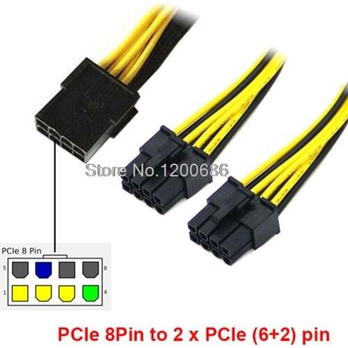 20CM PCI-E PCIE wire harness 8p Female to 2 Port Dual 8pin 6+2p Male GPU Graphics Video Card Power Cable Cord 18AWG Wire