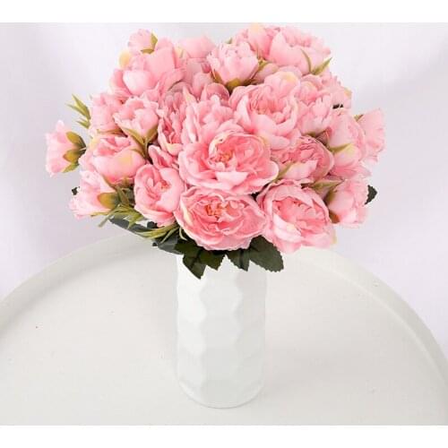 1pcs white flower beautiful peony artificial flower vintage silk fake bouquet for family wedding DIY decoration dandelion foam