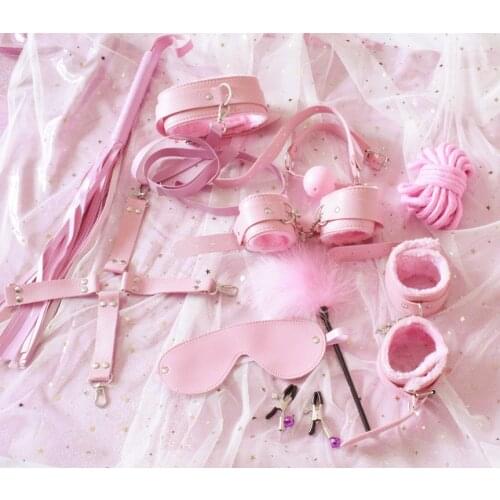 10Pcs/set Sex Toys Woman PU Leather SM Sex Bondage Set Hand Cuffs Footcuff Whip Rope Blindfold Erotic Sex Toy for Couple