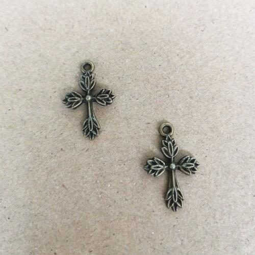 10pcs/lot Zinc Alloy Antique Bronze Plated Leaf Shape Cross Charm Pendant Fit For DIY Handcraft about 17x25mm s1029
