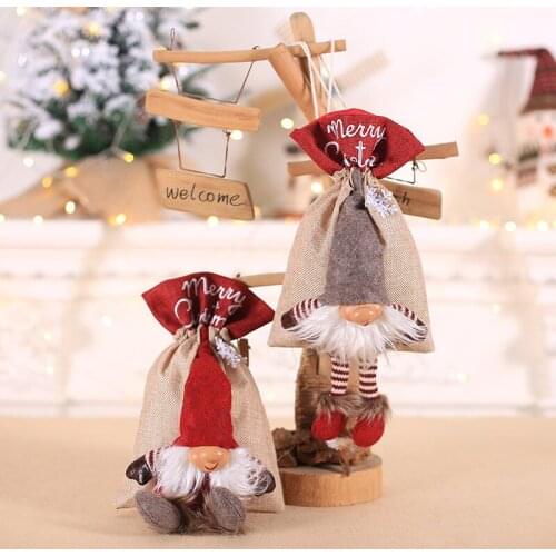 10 Pcs Christmas Candy Bag Plush Gnome Doll Treat Candies Bag Hanging Pendant Ornament Christmas Tree Decorations Wholesale X2