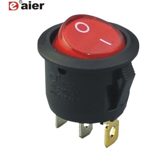 100PCS KCD1-5-101N 20MM Round 3 Pin Rocker Switch Single Pole ON OFF With 12V/24/220V Lamp