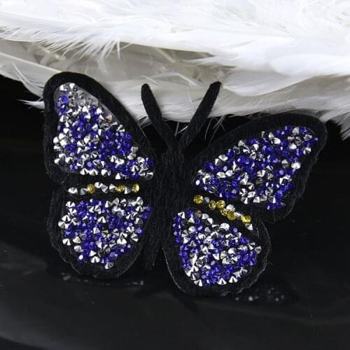 3pcs Handmade Rhinestone Patch 3D sew-on DIY butterfly embroidery applique flower Patches Sewing Craft decoration collar patch