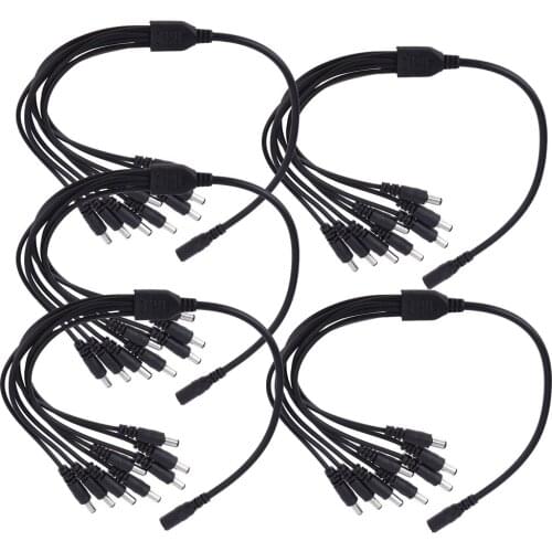 5Pcs CCTV Security Camera 1 to 8 Port Power Splitter Cable Pigtails 12V DC