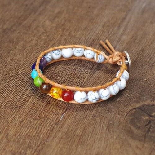 Natural Stone Beads 7 chakra Bracelet & Bangle Yoga Wrap Chakra Charm Leather Bracelet Boho Women Men Fashion Jewelry Gift